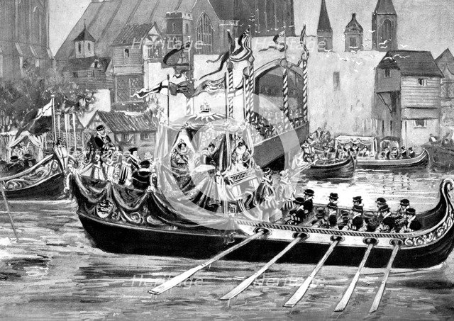 Queen Elizabeth's river coronation procession, London, 1558 (c1905). Artist: Unknown