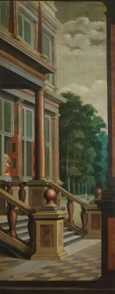 A Seven-Part Decorative Sequence: An Outdoor Stairway, 1630-1632. Creator: Dirck van Delen.