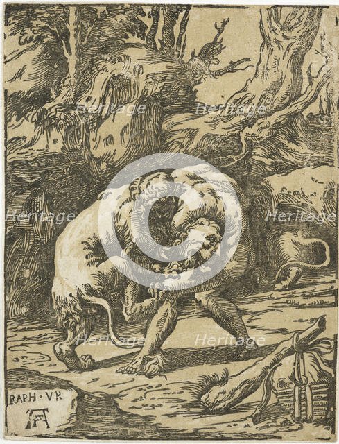 Hercules fighting the Nemean lion,  1540-1550. Creator: Niccolo Vicentino.