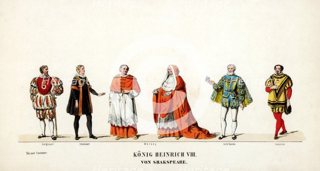 Theatre costume designs for Shakespeare's play, Henry VIII, 19th century. Artist: Unknown