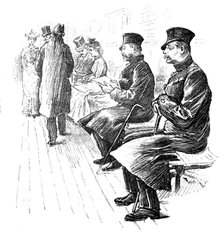Sketches at the Royal Military Exhibition: Chelsea Pensioners listening to the band, 1890. Creator: Unknown.