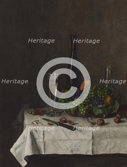 Still Life with Basket of Grapes, 1863. Creator: Leon Bonvin.