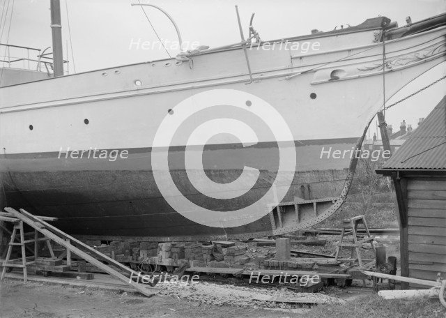 The steam yacht 'Priscilla' on slips, 1912. Creator: Kirk & Sons of Cowes.