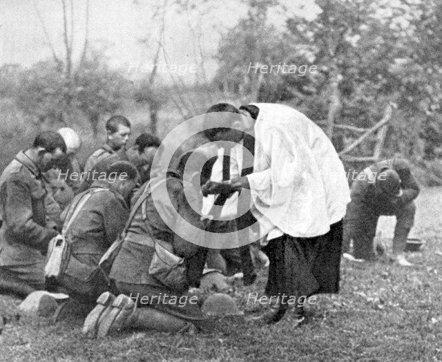 New Zealand troops taking Holy Communion, World War I. Artist: Unknown