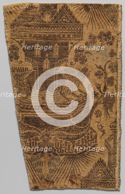 Textile with Architectural Fountain Guarded by Lions, Italian, 14th century. Creator: Unknown.