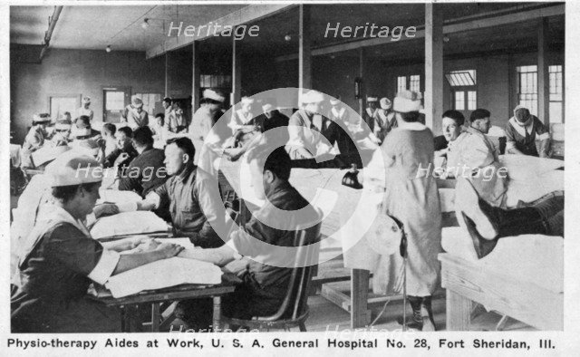 Physiotherapy aides at work, USA General Hospital No 28, Fort Sheridan, Illinois, USA, 1940. Artist: Unknown