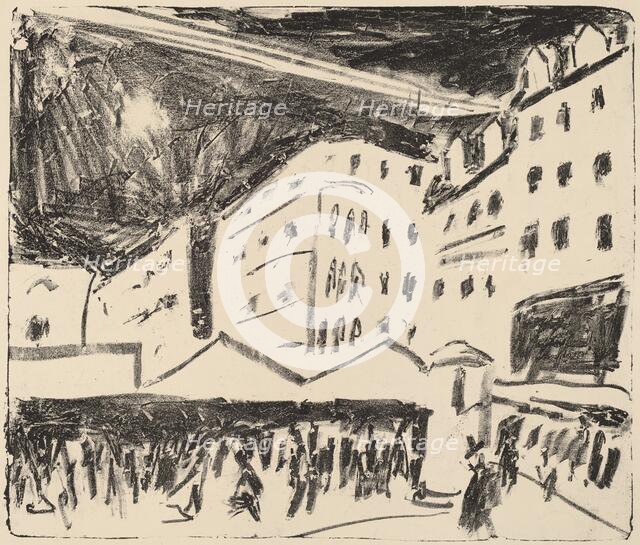 Old Market in Dresden with Annual Fair, 1910. Creator: Ernst Kirchner.