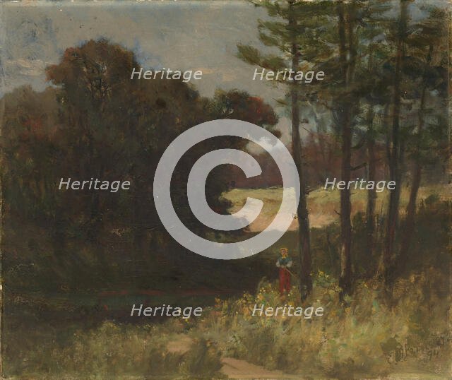 Untitled (landscape with trees and woman), 1894. Creator: Edward Mitchell Bannister.