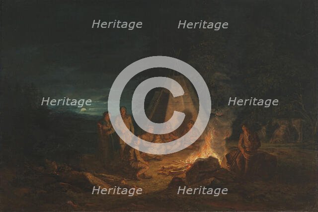 Saami People around a Fire, 1813. Creator: Alexander Lauréus.