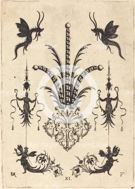 Brooch with Table-Stones, Winged Animals at Top, and Winged Human Beings at Bottom, 1596. Creator: Daniel Mignot.