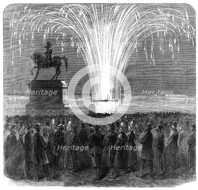 Display of fireworks, Inner Harbour, Cherbourg, in honour of the British Channel Squadron, 1865. Creator: Unknown.