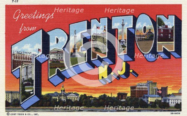 'Greetings from Trenton, New Jersey', postcard, 1943. Artist: Unknown