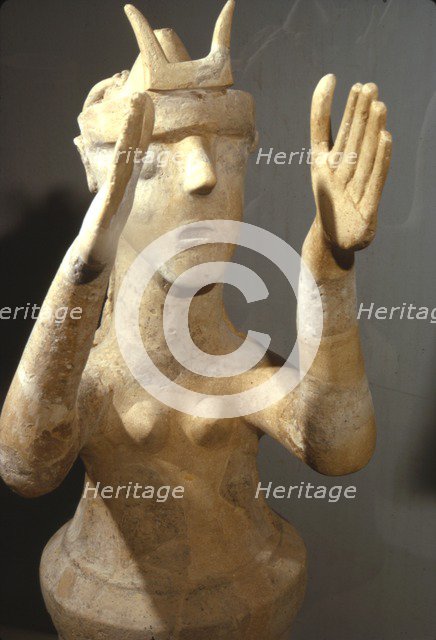 Terracotta Goddess from shrine at Karphi, Lassithi, Crete, c12th century BC Artist: Unknown.