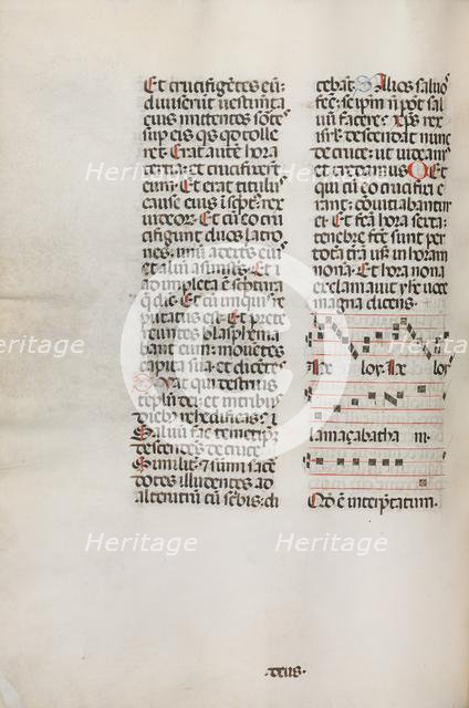 Missale: Fol. 128v: contains music for "Hely Hely Lama etc." within St. Mattion Passion, 1469. Creator: Bartolommeo Caporali (Italian, c. 1420-1503).