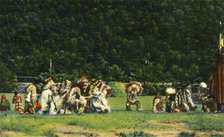 'Cherokee Indians in Full Native Costume in one of their Ceremonial Dances - On Cherokee Indian Rese Creator: Unknown.