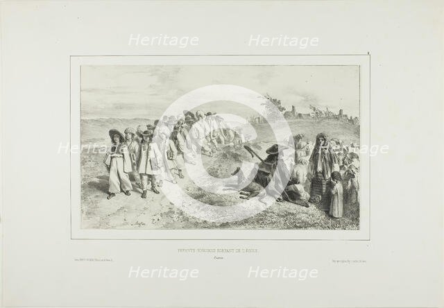 Hungarian Children Going to School, 1838. Creator: Auguste Raffet.