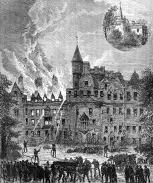 Fire at Cortachy Castle, Scotland, the seat of the Earl of Airlie, 1883. Creator: Unknown.