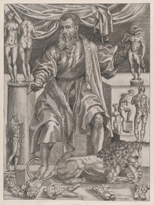 Portrait of Baccio Bandinelli with Lion, 1548., 1548. Creator: Anon.