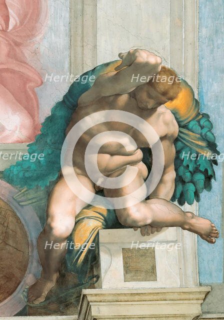 Ignudo (Sistine Chapel ceiling in the Vatican), 1508-1512. Creator: Buonarroti, Michelangelo (1475-1564).