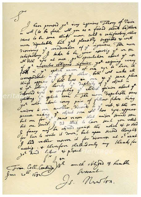 Letter from Sir Issac Newton to William Briggs, 20th June 1682.Artist: Isaac Newton