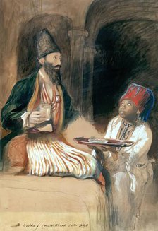 Slave bringing Sherbet to a Persian Prince (Halicoo Mirza), 1840. Creator: David Wilkie.