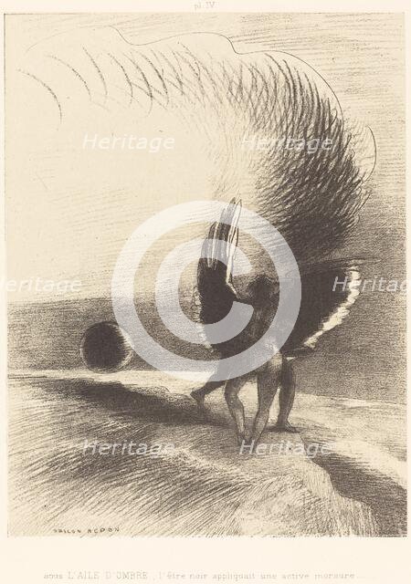 Sous l'aile d'ombre, l'etre noir appliquait une active morsure (Beneath the wing of shadow...), 1891 Creator: Odilon Redon.