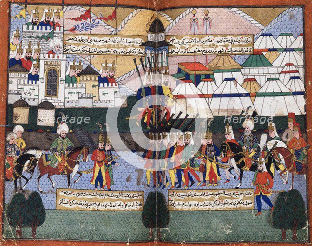 Ottoman army of Lala Mustafa Pasha parading before the walls of Tiflis, 1578. From the Nusretname by