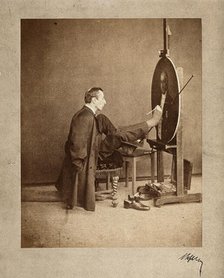 A man painting an oval portrait using his feet, c1870. Creator: Joseph Dupont.