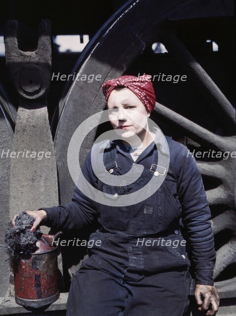 C. & N.W. R.R., Mrs. Marcella Hart, mother of three children, employed as a..., Clinton, Iowa, 1943. Creator: Jack Delano.