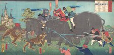Big Elephants Being Attacked, 2nd month, 1863., 2nd month, 1863. Creator: Isshinsai Yoshikata.