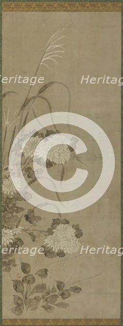White chrysanthemums and grasses, Edo period, 1615-1868. Creator: Unknown.