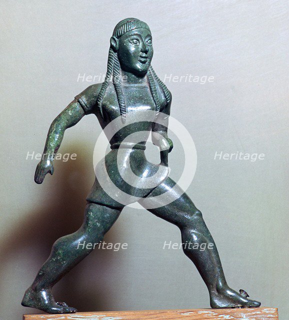Archaic Greek bronze statuette of a Spartan female athlete. Artist: Unknown