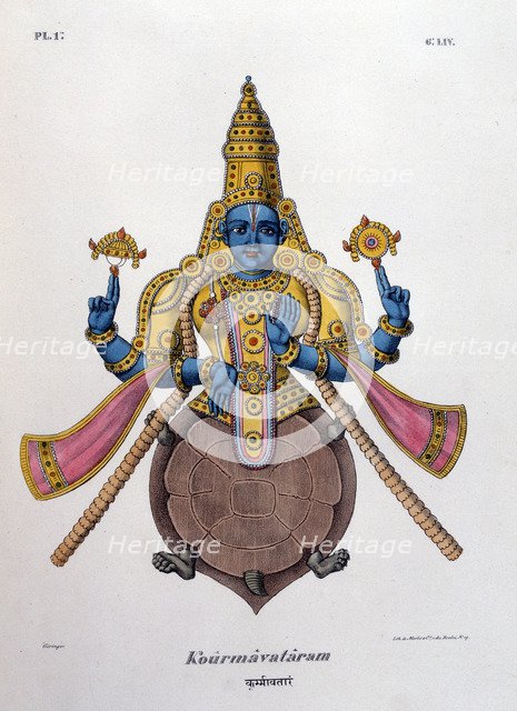 Vishnu, one of the gods of the Hindu trinity (trimurti), 1828. Artist: Anon