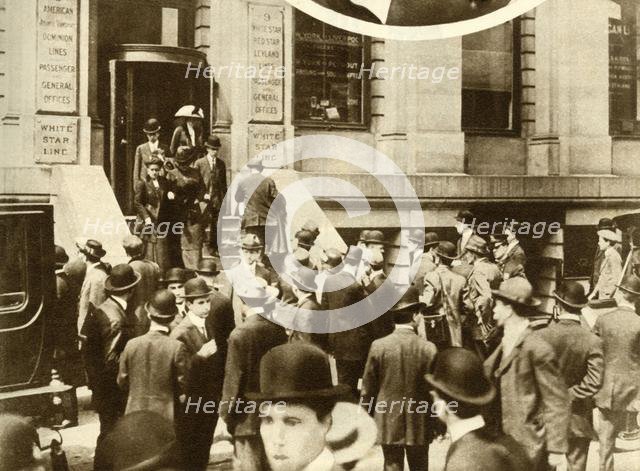 People waiting for news of the 'Titanic'...New York City, USA, April 1912, (1935). Creator: Unknown.