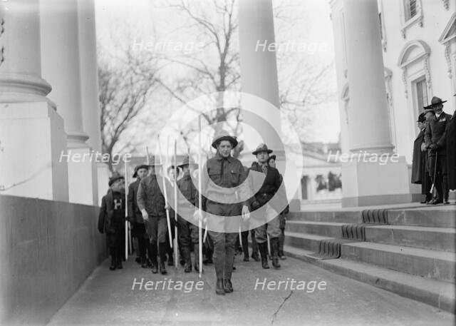 Boy Scouts - Visit of Sir Robert Baden-Powell To DC Reviewing Parade from White House Portico, 1911. Creator: Harris & Ewing.