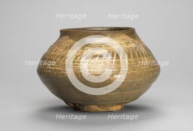 Tea Bowl with Stamped Floral Decoration, 1400s. Creator: Unknown.