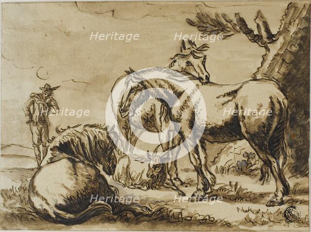 Horses, Goat and a Man, n.d. Creator: Dirck Stoop.