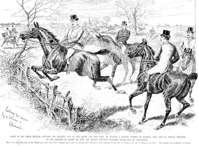 Advertisement for Elliman's Embrocation: Cutting-Em down by a believer in Elliman’s, 1890.  Creator: William Stanfield Sturgess.