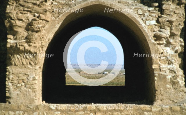 Looking out through an arch, fortress of Al Ukhaidir, Iraq, 1977.