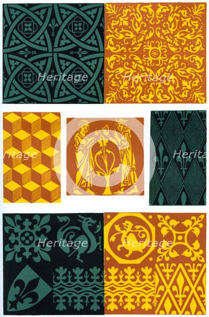 Paving tiles of the 14th and 15th century, (1870).Artist: Franz Kellerhoven