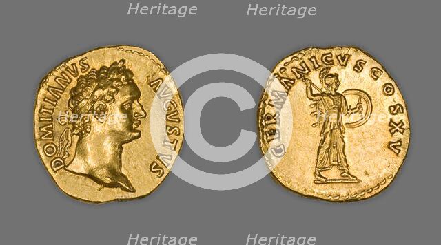 Aureus (Coin) Portraying Emperor Domitian, 90-91, issued by Domitian. Creator: Unknown.