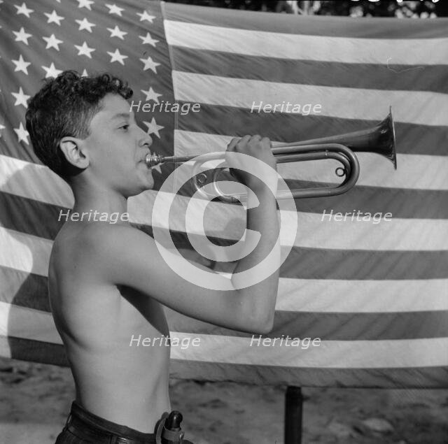 Mess call at Camp Nathan Hale, Southfields, New York, 1943 Creator: Gordon Parks.