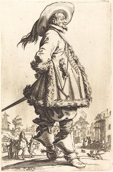 Noble Man with Mantle Trimmed in Fur, Holding his Hands Behind his Back, c. 1620/1623. Creator: Jacques Callot.