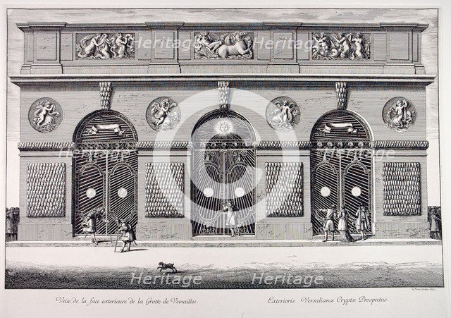 View of the exterior façade of the Thetys Grotto of Versailles, 1672.