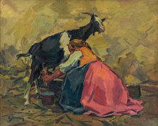 Milking, around 1937. Creator: Gustav Mally.