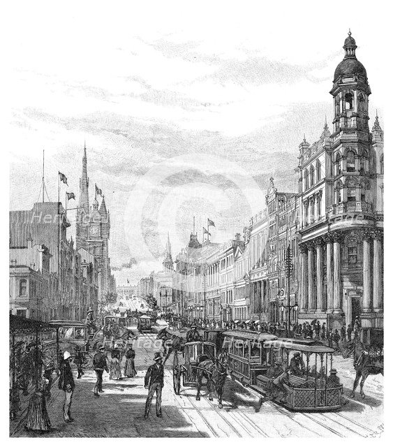 Collins Street looking east, Melbourne, Victoria, Australia, 1886.Artist: JR Ashton