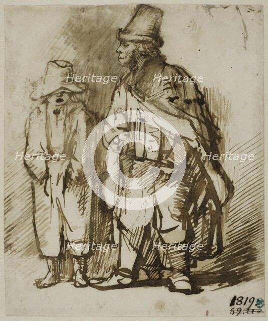 Blind man with crank lyre and singing boy, c.1650. Creator: Willem Drost.