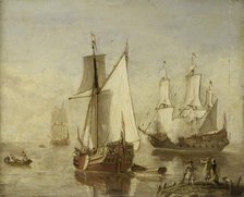 Speeljacht (Pleasure Yacht) and Warship, 1675-1699. Creator: Anon.