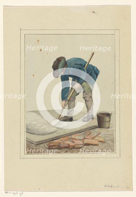 Man busy mixing lime, 1700-1800. Creator: Anon.