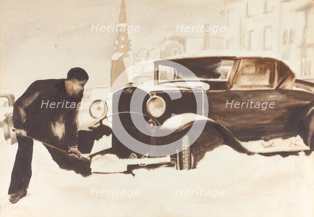 Digging Out Car, 1934. Creator: Elizabeth R. Dewey.